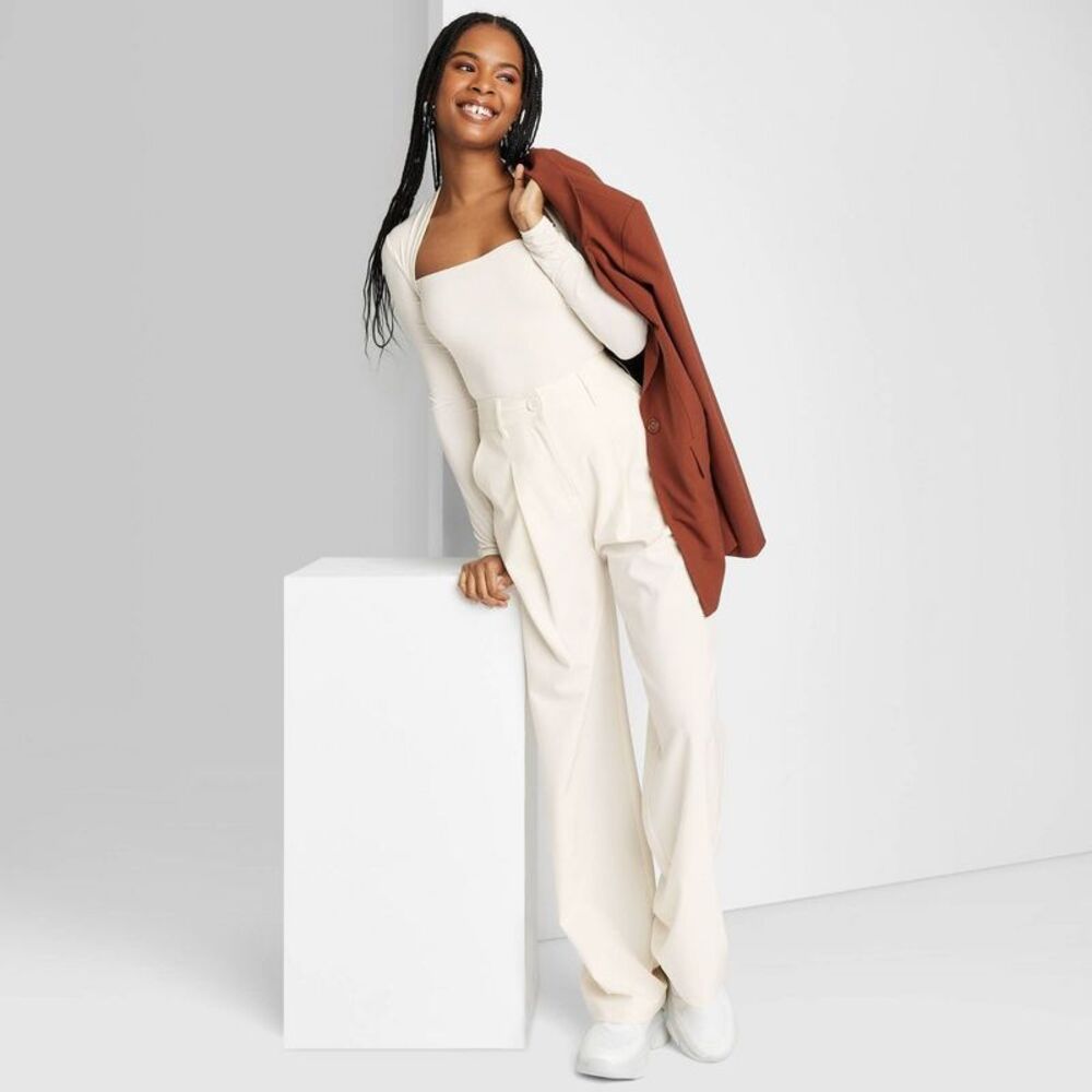 wild fable Cream High-Waist Wide-Leg Pants